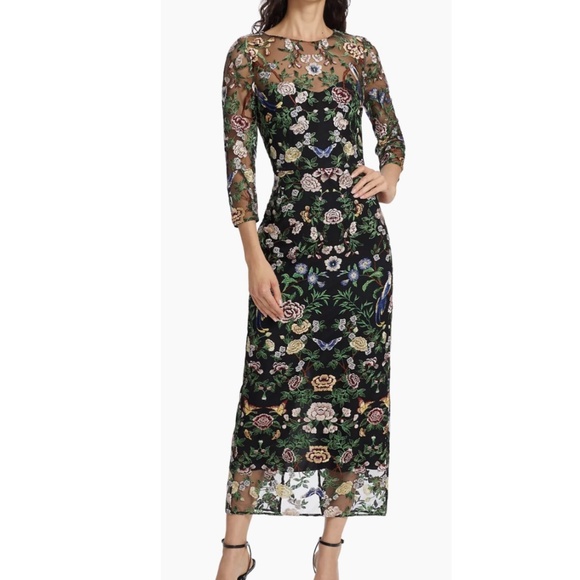 Marchesa Floral Embroidered Black Dress - Picture 1 of 17
